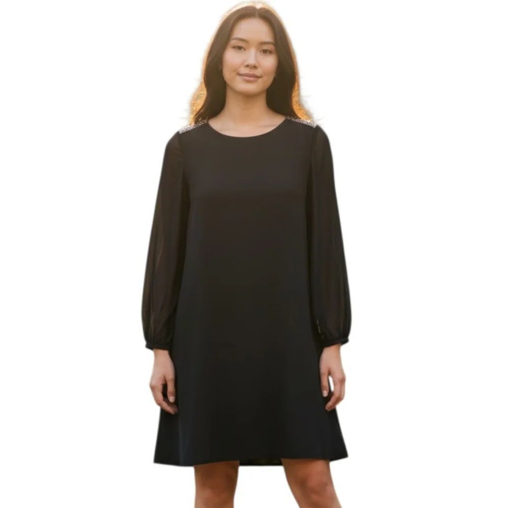 FOREVER 21 BLACK BEADED SHOULDERS SHIRT DRESS SZ.S EUC.